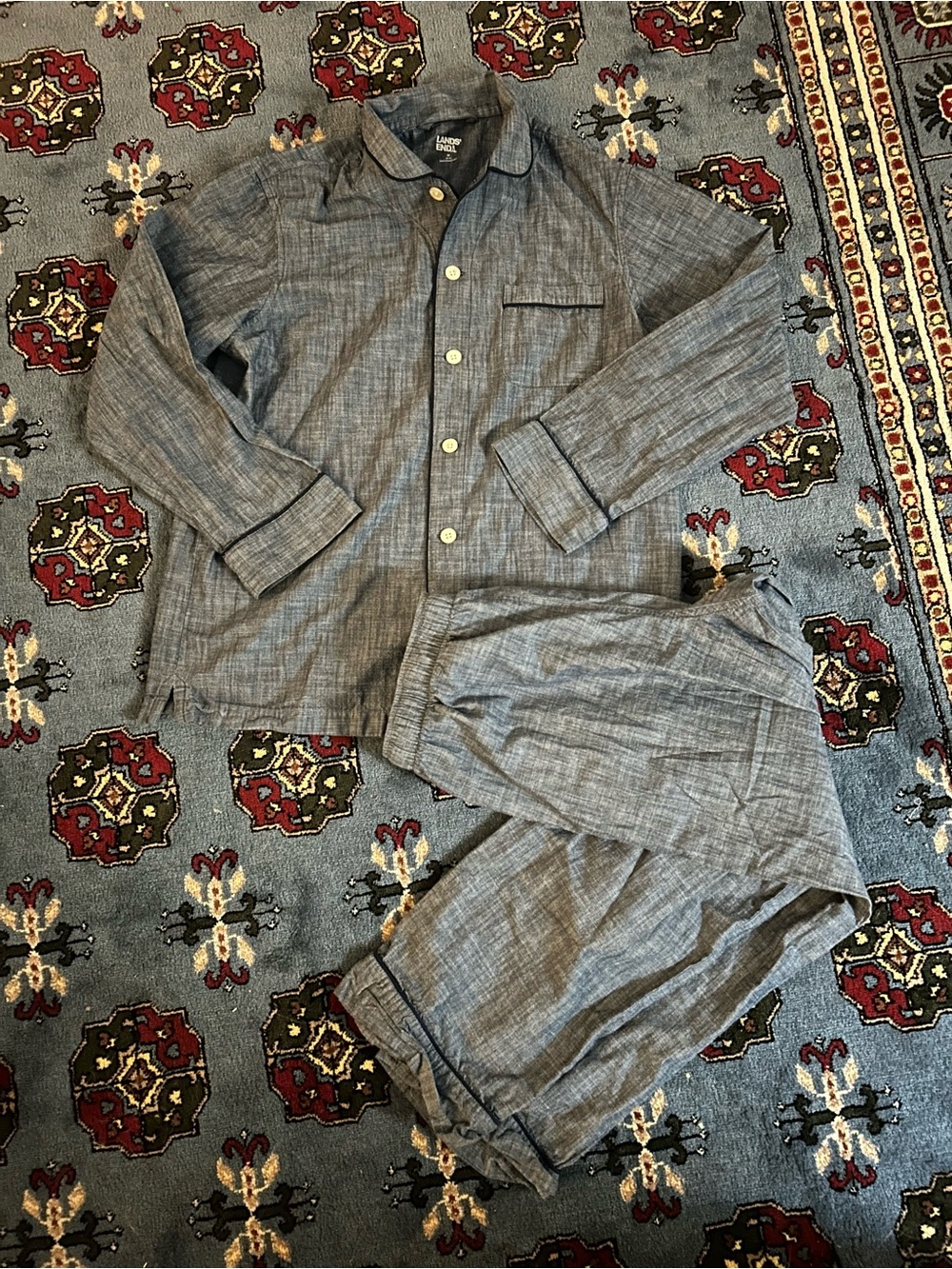 Lands' End Heather chambray  Two-Piece Cotton-Blend Pajama Set